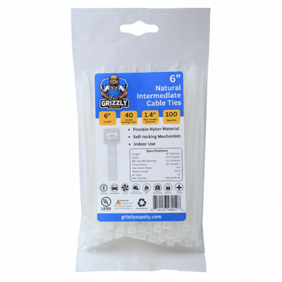 6" 40lb Natural Cable Tie 100/bag