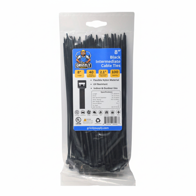 8" 40lb BlackUV Cable Tie 100/bag
