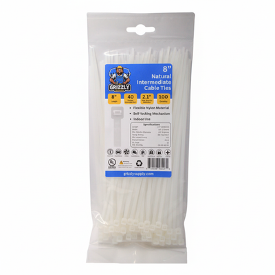 8" 40lb Natural Cable Tie 100/bag