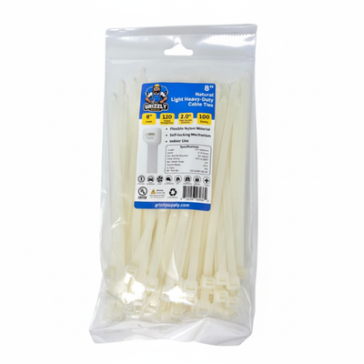 8" 120lb Natural Cable Tie 100/bag