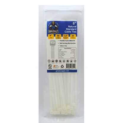 8" 50lb Natural Cable Tie 30/bag