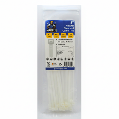 8" 50lb Natural Cable Tie 30/bag