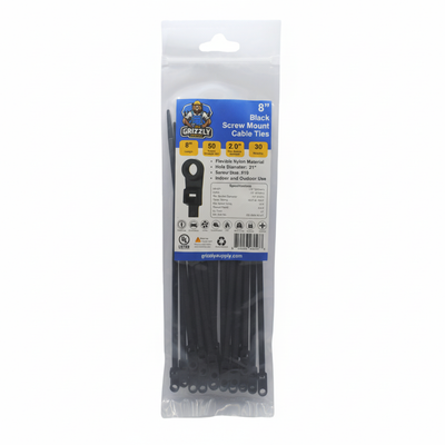 8" 50lb BlackUV Screw Mount Cable Tie 30/bag