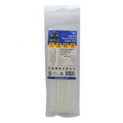 8" 50lb Natural Screw Mount Cable Tie 30/bag