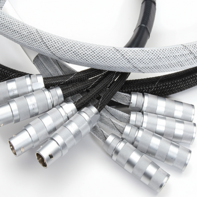 3/8” Black w/ White Tracer Techflex Flexo Halar Braided Sleeving 125ft