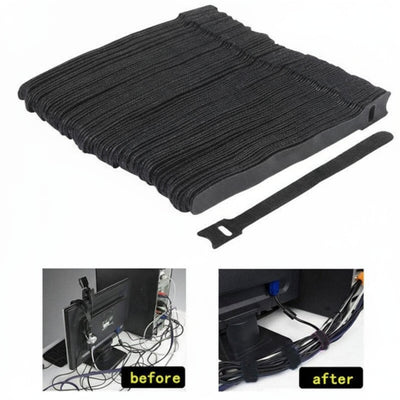 8" x 3/4" Hook and Loop Straps Black 100/bag