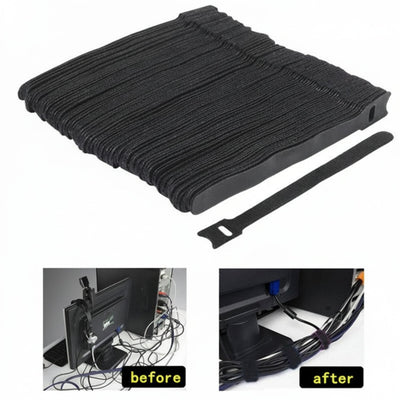 6" x 3/4" Hook and Loop Straps Black 100/bag
