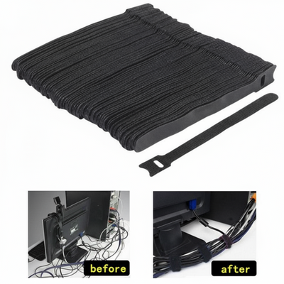 18" x 3/4" Hook and Loop Straps Black 100/bag