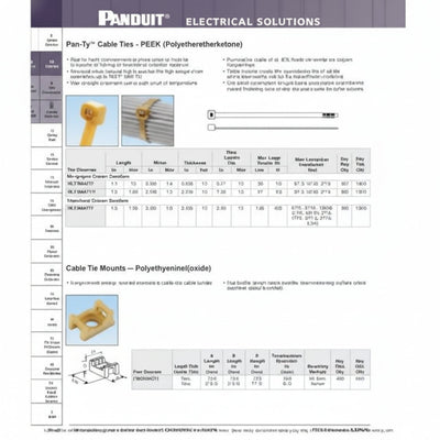 Panduit 7" 150lb PEEK Pan-Ty® Cable Ties – Polyetheretherketone 100/bag Part #PLT2S-C71