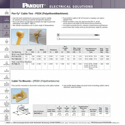Panduit 4" 35lb PEEK Pan-Ty® Cable Ties – Polyetheretherketone  100/bag Part #PLT1M-C71