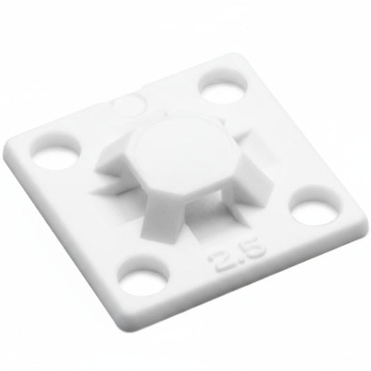 HellermannTyton MB2.510C2 Screw Mount Cable Tie Base, .63" x .63", .10" Max Tie Width, .11" Hole Dia, PA66, White, 100/pkg