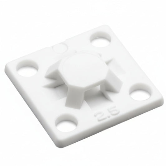 HellermannTyton MB2.510M4 Screw Mount Cable Tie Base, .63" x .63", .10" Max Tie Width, .11" Hole Dia, PA66, White, 1000/pkg