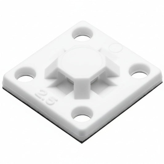 HellermannTyton MB2.5A10C2 Adhesive Cable Tie Mount, .63" x .63", .10" Max Tie Width, PA66/SR T50, White, 100/pkg