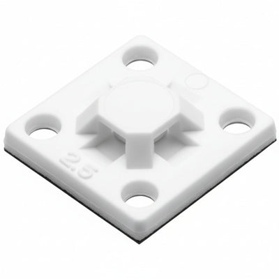 HellermannTyton MB2.5A10C2 Adhesive Cable Tie Mount, .63" x .63", .10" Max Tie Width, PA66/SR T50, White, 100/pkg
