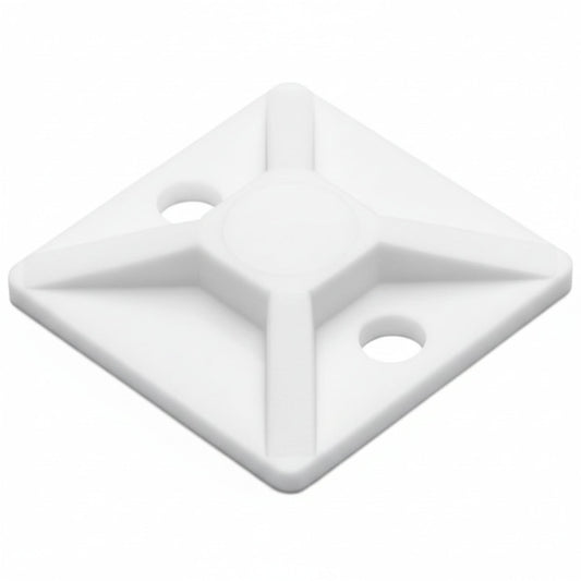HellermannTyton MB310C2 Screw Mount Cable Tie Base, .75" x .75", .14" Max Tie Width, .12" Hole Dia, PA66, White, 100/pkg