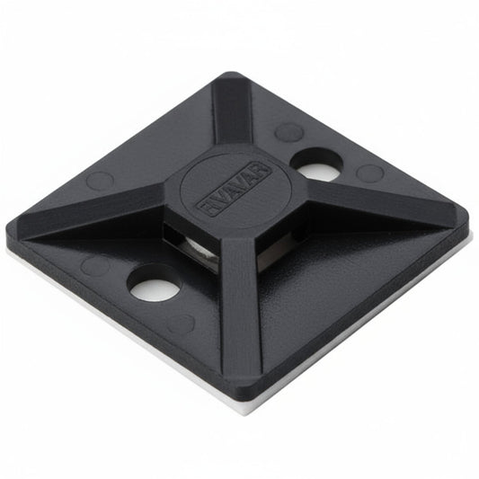 HellermannTyton MB3A0A2H4 Adhesive Cable Tie Mount, .75" x .75", .14" Max Tie Width, .12" Hole Dia, PA66/Acrylate, Black, 500/pkg