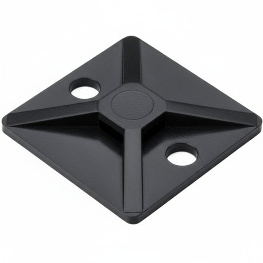 HellermannTyton MB40C2 Screw Mount Cable Tie Base, 1.12" x 1.12", .18" Max Tie Width, .18" Hole Dia, PA66, Black, 100/pkg