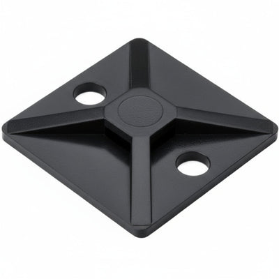 HellermannTyton MB40C2 Screw Mount Cable Tie Base, 1.12" x 1.12", .18" Max Tie Width, .18" Hole Dia, PA66, Black, 100/pkg