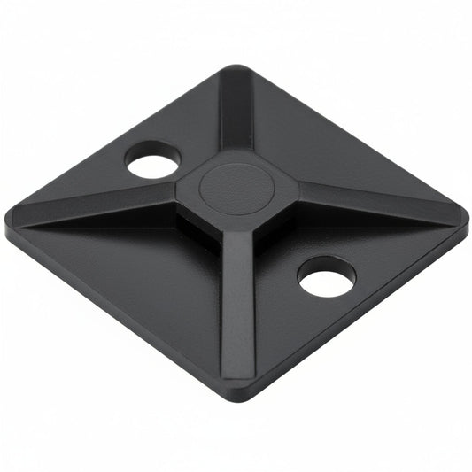 HellermannTyton MB40H4 Screw Mount Cable Tie Base, 1.12" x 1.12", .18" Max Tie Width, .18" Hole Dia, PA66, Black, 500/pkg