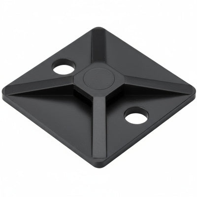 HellermannTyton MB40H4 Screw Mount Cable Tie Base, 1.12" x 1.12", .18" Max Tie Width, .18" Hole Dia, PA66, Black, 500/pkg