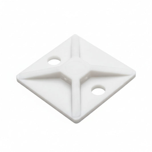HellermannTyton MB410C2 Screw Mount Cable Tie Base, 1.12" x 1.12", .18" Max Tie Width, .18" Hole Dia, PA66, White, 100/pkg