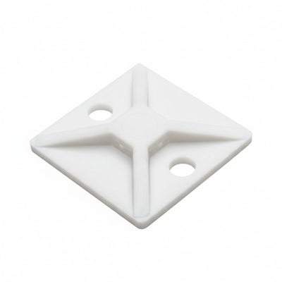 HellermannTyton MB410C2 Screw Mount Cable Tie Base, 1.12" x 1.12", .18" Max Tie Width, .18" Hole Dia, PA66, White, 100/pkg