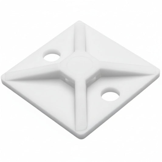 HellermannTyton MB410H4 Screw Mount Cable Tie Base, 1.12" x 1.12", .18" Max Tie Width, .18" Hole Dia, PA66, White, 500/pkg