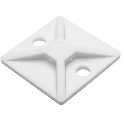 HellermannTyton MB410H4 Screw Mount Cable Tie Base, 1.12" x 1.12", .18" Max Tie Width, .18" Hole Dia, PA66, White, 500/pkg