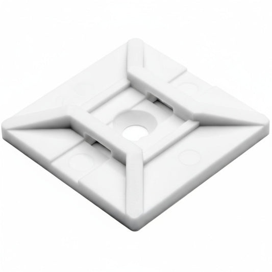HellermannTyton MB4SH10C2 Screw Mount Cable Tie Base, 1.12" x 1.12", .18" Max Tie Width, .15" Hole Dia, PA66, White, 100/pkg