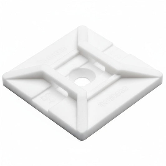 HellermannTyton MB4SH10H4 Screw Mount Cable Tie Base, 1.12" x 1.12", .18" Max Tie Width, .15" Hole Dia, PA66, White, 500/pkg