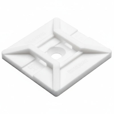 HellermannTyton MB4SH10H4 Screw Mount Cable Tie Base, 1.12" x 1.12", .18" Max Tie Width, .15" Hole Dia, PA66, White, 500/pkg