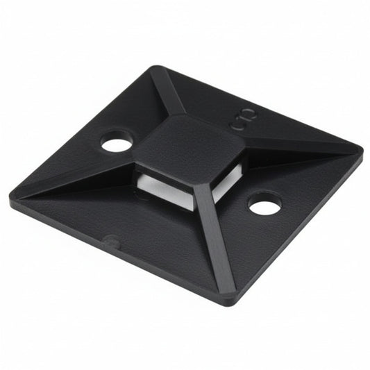 HellermannTyton MB50C2 Screw Mount Cable Tie Base, 1.49" x 1.49", .35" Max Tie Width, .19" Hole Dia, PA66, Black, 100/pkg