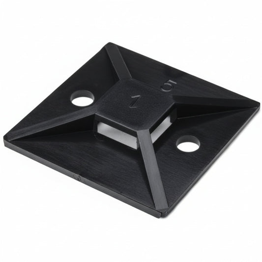 HellermannTyton MB50F4 Screw Mount Cable Tie Base, 1.49" x 1.49", .35" Max Tie Width, .19" Hole Dia, PA66, Black, 250/pkg