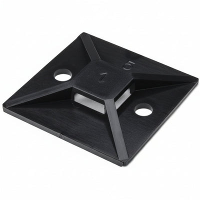 HellermannTyton MB50F4 Screw Mount Cable Tie Base, 1.49" x 1.49", .35" Max Tie Width, .19" Hole Dia, PA66, Black, 250/pkg