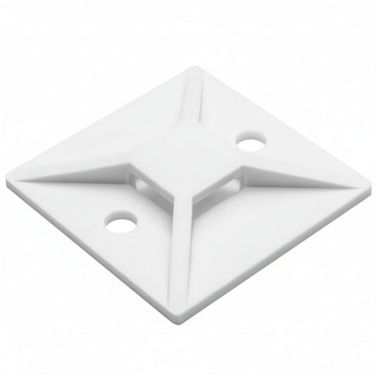 HellermannTyton MB510C2 Screw Mount Cable Tie Base, 1.49" x 1.49", .35" Max Tie Width, .19" Hole Dia, PA66, White, 100/pkg