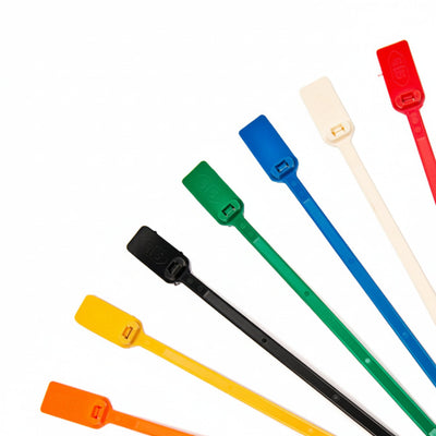 6" 50lb Orange Nylon Cable Tie Blank Flag Identification Tag w/ 1-1/8" X 5/8" Flag. 100/Bag