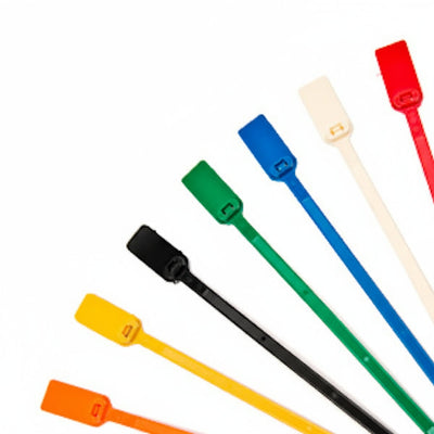 6" 50lb Red Nylon Cable Tie Blank Flag Identification Tag w/ 1-1/8" X 5/8" Flag. 100/Bag