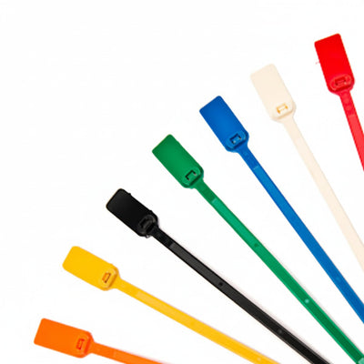 6" 50lb Yellow Nylon Cable Tie Blank Flag Identification Tag w/ 1-1/8" X 5/8" Flag. 100/Bag