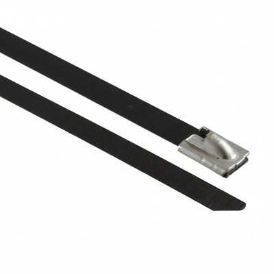 Panduit 8" 250lb Fully Coated Black Polyester 316 Pan-Steel Stainless Steel Cable Ties 50/bag Part #MLTFC2H-LP316