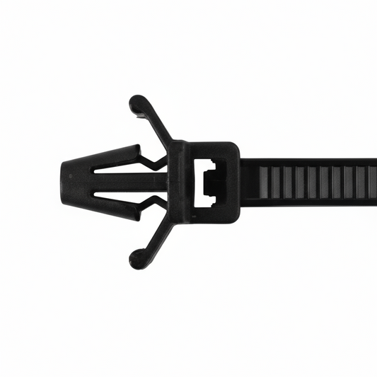 4" 18lb Black Push Mount Cable Ties With Wings 100/bag Part # PM4-18-0C-WW