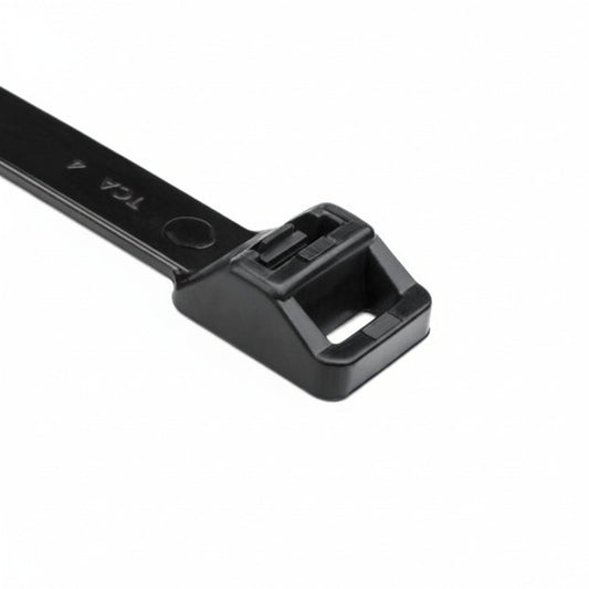 HellermannTyton RT250L0UVX2 Releasable Cable Tie, Release Tab, 34.7" Long, 250lb Tensile Strength, PA66UV, Black, 25/pkg