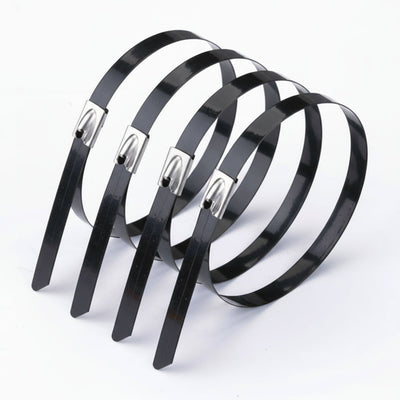 Panduit 8" 250lb Fully Coated Black Polyester 316 Pan-Steel Stainless Steel Cable Ties 50/bag Part #MLTFC2H-LP316