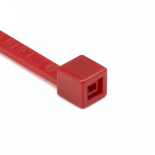 HellermannTyton T18R2HALC2 High-Temp Cable Tie, 4" Long, 14lb Tensile Strength, PAHL, Red, 100/pkg