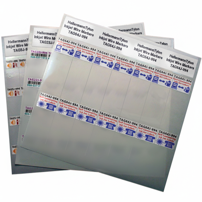 HellermannTyton TAG64J-994 Ink Jet Label, Self-Laminating, 1.16" x .86" x 3.25", 18 Per Sheet, PET, White, 1000/pkg
