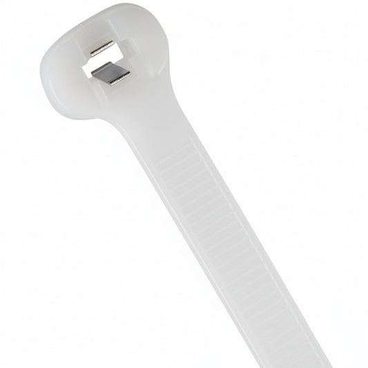 Thomas & Betts TY232MFR 8" 18lb Flame Retardant White Cable Ties with Stainless Steel Locking Device 1,000/Bag