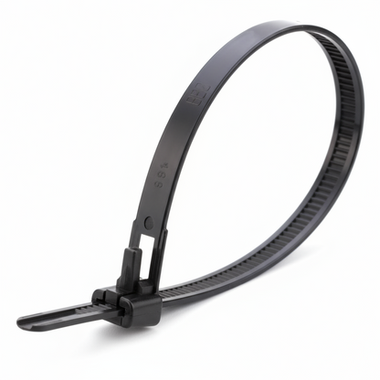 10" 50lb Black Trigger Releasable Cable Ties 100/bag Part #RT10-50-0C-.30