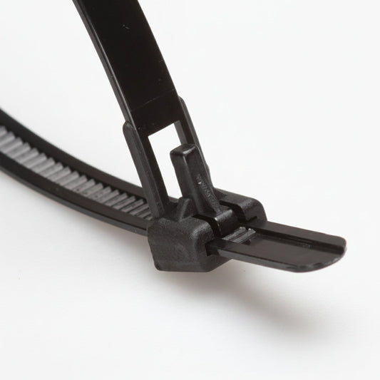 6" 50lb Black Trigger Releasable Cable Ties 100/bag Part #RT6-50-0C-.30