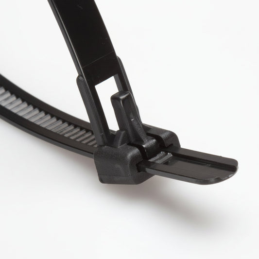 11" 50lb Black Trigger Releasable Cable Ties 100/bag Part #RT11-50-0C-.30