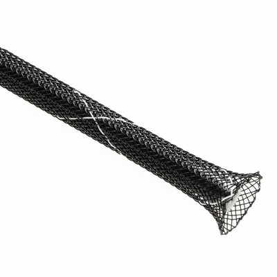 2 1/2” Black w/ White Tracer Techflex Flexo FR Flame Retardant Braided Sleeving 50ft