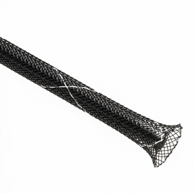 1/8” Black w/ White Tracer Techflex Flexo FR Flame Retardant Braided Sleeving 225ft